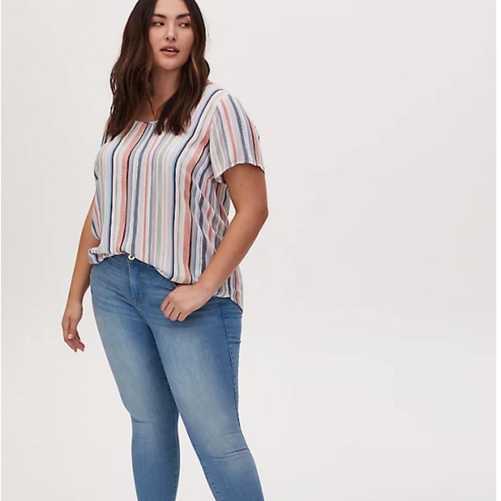 Torrid Multi Stripe Gauze Button Back Blouse - image 1